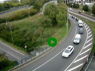 Caméra autoroute à la jonction entre l'A7 et la D301 (Boulevard urbain Sud de Lyon) à Feyzin, au sud de Lyon. Vue orientée vers Mions