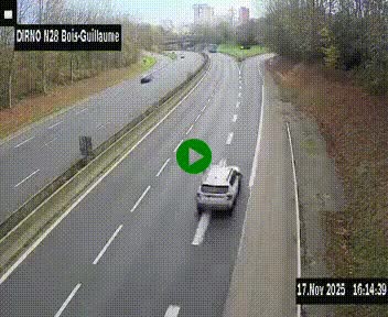 Webcam routière à hauteur de Bois-Guillaume en périphérie de Rouen. Vue orientée vers Rouen