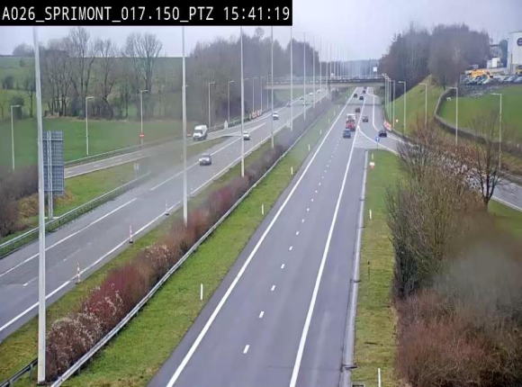 Webcam A26 (E25) à Sprimont, sur l'autoroute entre Liège et Arlon. Vue orientée vers le Luxembourg