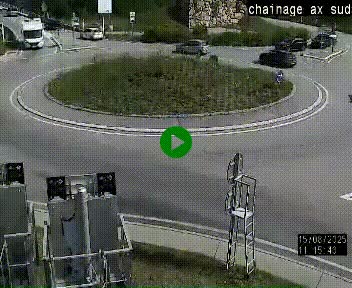 Webcam au nord d'Ax-les-Thermes au niveau de l'aire de chaînage de la N20. Vue orientée vers les Pyrénées, en direction de Pas de la Case