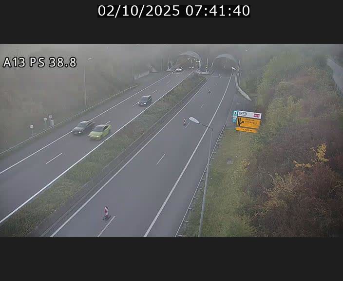 Webcam autoroute A13 à l'entrée ouest du tunnel Markusbierg à Schengen. Vue orientée vers Mondorf-les-Bains