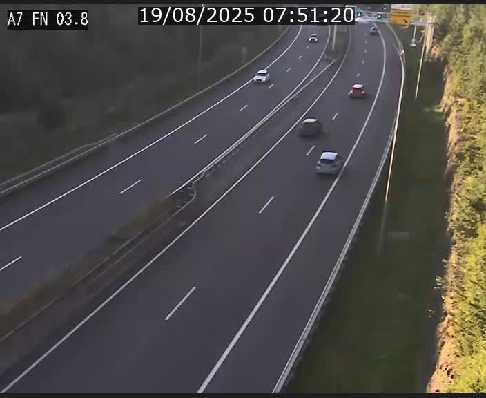 Caméra autoroute Luxembourg A7 - Passage à gibier Rëngelbour - direction Tunnel Stafelter