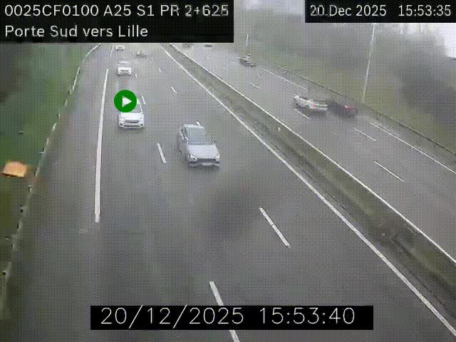 Webcam autoroute A25 sur le périphérique de Lille à hauteur de Lille-Sud et la sortie 3 Faches-Thumesnil. Vue orientée vers Lille-Centre.