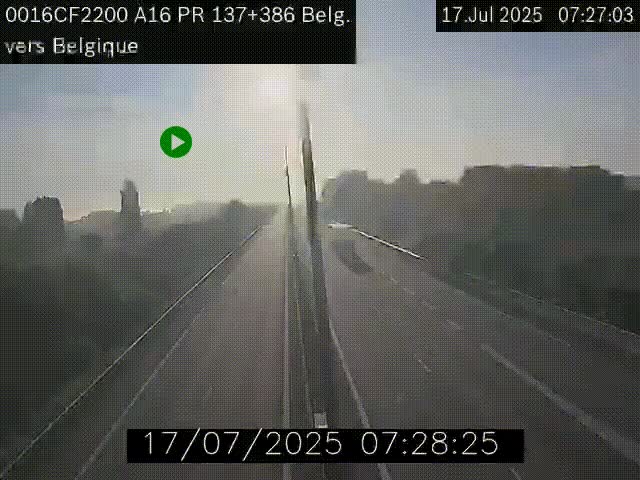 Webcam à la frontière franco-belge au niveau de Bray-Dunes/De-Panne sur l'autoroute A16. Vue orientée vers la Belgique