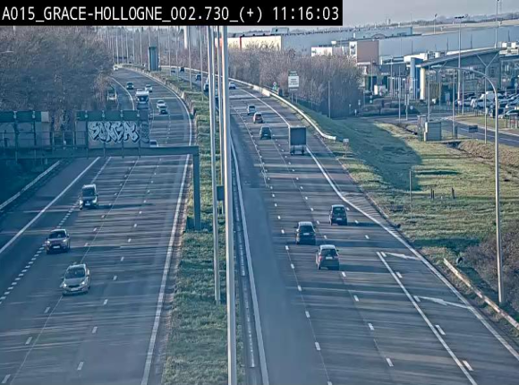 Webcam E42/A15 à Grâce-Hollogne, à proximité de la jonction avec l'A604. Vue orientée vers Namur