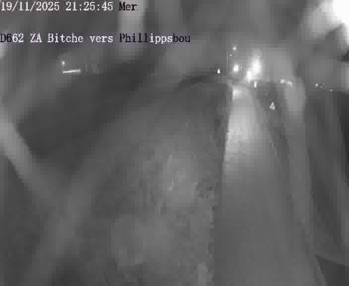 Caméra de trafic sur D662 (France) à Bitche, orientée vers Phillippsbourg, permettant d’évaluer fluidité, incidents et densité automobile.