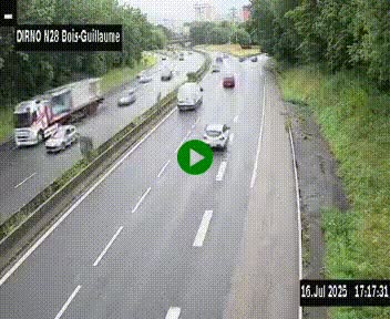 Webcam routière à hauteur de Bois-Guillaume en périphérie de Rouen. Vue orientée vers Rouen