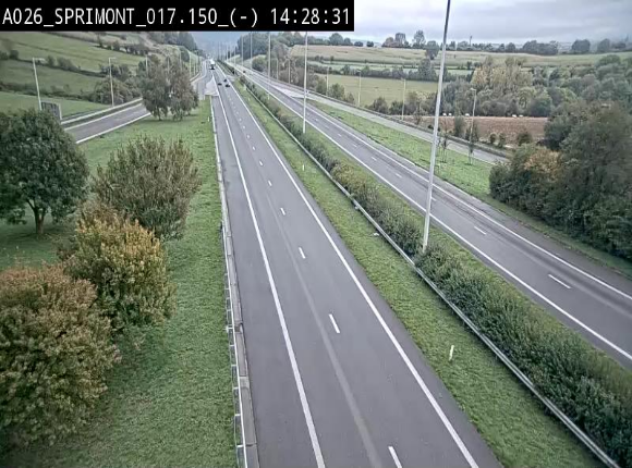 Webcam E25 (A26) à hauteur de Sprimont en direction de Liège et en provenance de Bastogne