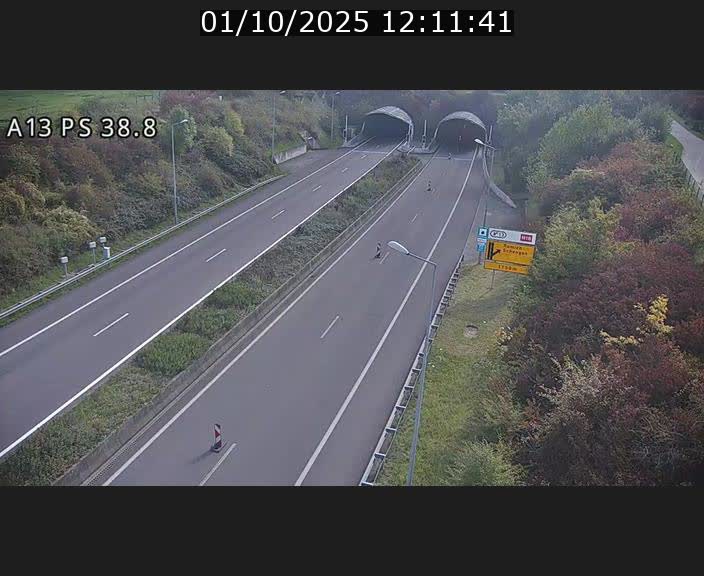 Webcam autoroute A13 à l'entrée ouest du tunnel Markusbierg à Schengen. Vue orientée vers Mondorf-les-Bains