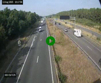Webcam autoroute A63 en périphérie de Bordeaux au sud-est de la ville, en provenance du bassin d'Arcachon. Vue orientée vers Bordeaux