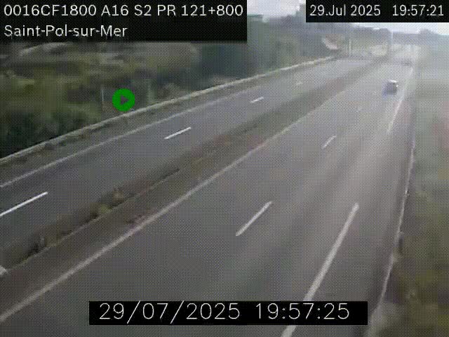 Webcam autoroute A16 à proximité de Dunkerque, à hauteur de la sortie Saint-Pol-sur-Mer. Vue orientée vers Calais