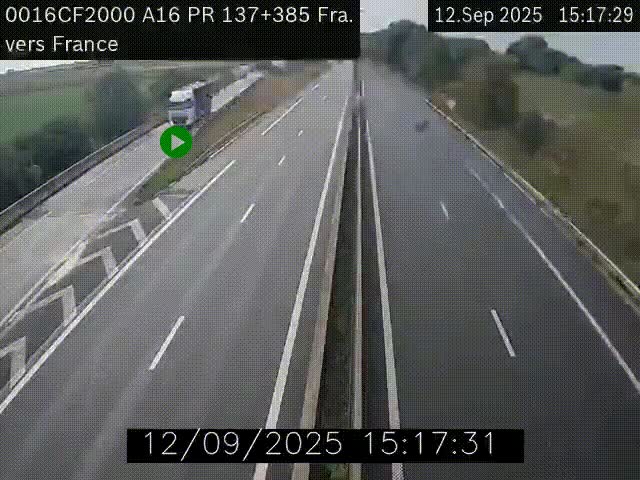 Webcam à la frontière franco-belge au niveau de Bray-Dunes/De-Panne sur l'autoroute A16. Vue orientée vers Calais