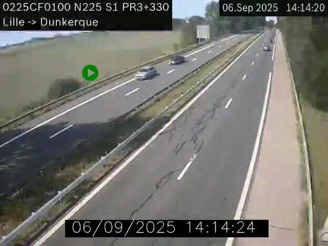 Webcam autoroute A25 (N225) à hauteur de Bergues (Bierne). Vue orientée vers Dunkerque.