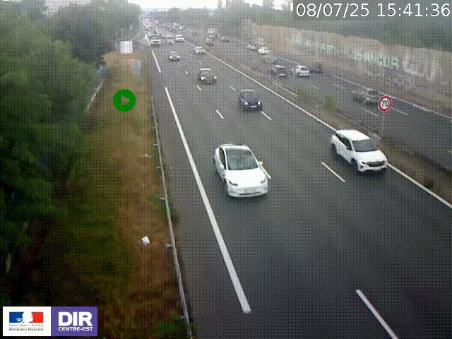 Webcam à Bron sur l'A43 à la jonction avec le boulevard périphérique de Lyon (D383). Vue orientée vers Lyon