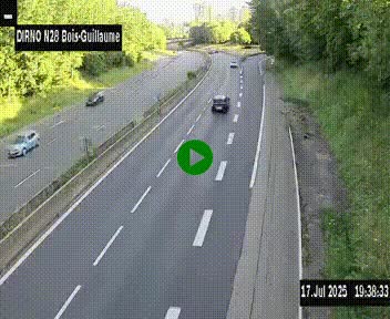 Webcam routière à hauteur de Bois-Guillaume en périphérie de Rouen. Vue orientée vers Rouen