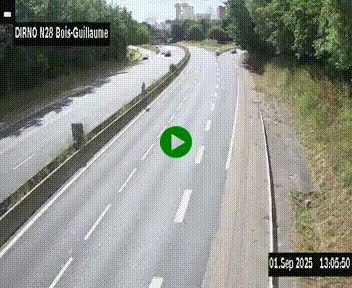 Webcam routière à hauteur de Bois-Guillaume en périphérie de Rouen. Vue orientée vers Rouen