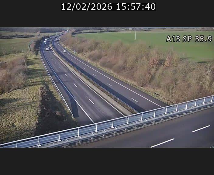 Webcam trafic sur A13 à l'entrée ouest du tunnel Markusbierg à Remerschen. Vue orientée vers Mondorf-les-Bains.