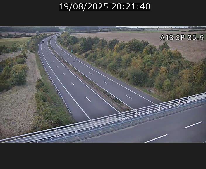 Webcam trafic sur A13 à l'entrée ouest du tunnel Markusbierg à Remerschen. Vue orientée vers Mondorf-les-Bains.