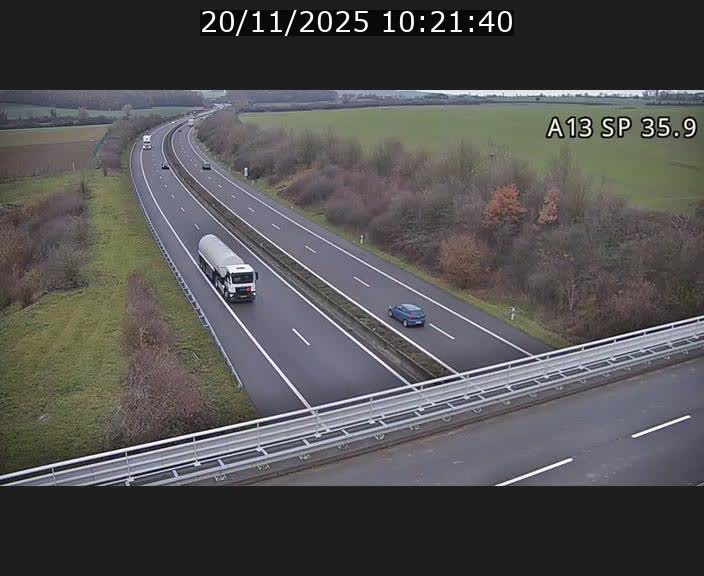 Webcam trafic sur A13 à l'entrée ouest du tunnel Markusbierg à Remerschen. Vue orientée vers Mondorf-les-Bains.