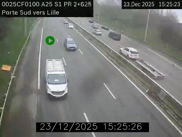 Webcam autoroute A25 sur le périphérique de Lille à hauteur de Lille-Sud et la sortie 3 Faches-Thumesnil. Vue orientée vers Lille-Centre.