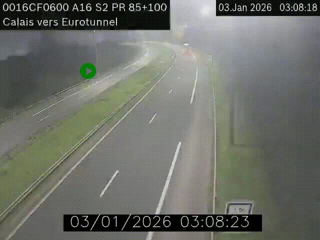 Webcam A16 à Calais en direction du Tunnel sous la Manche (Eurotunnel)