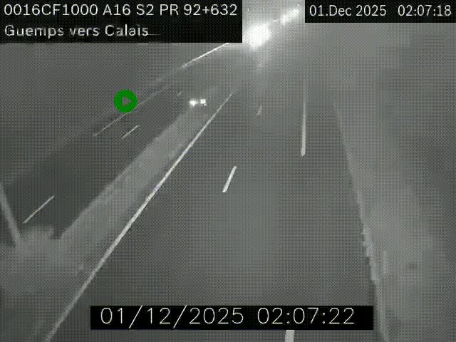 Webcam A16 juste après l'aire de repos d'Offekerque à Guemps. Vue orientée vers Calais