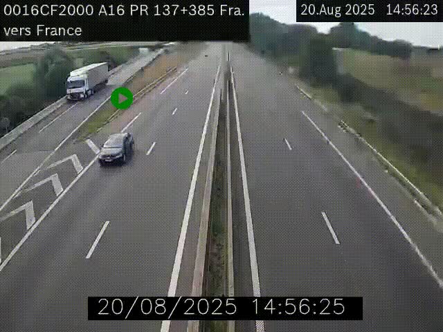 Webcam à la frontière franco-belge au niveau de Bray-Dunes/De-Panne sur l'autoroute A16. Vue orientée vers Calais