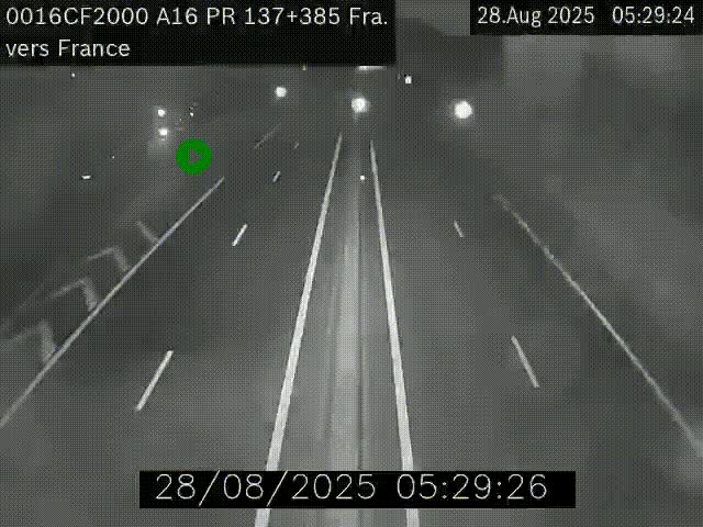 Webcam à la frontière franco-belge au niveau de Bray-Dunes/De-Panne sur l'autoroute A16. Vue orientée vers Calais