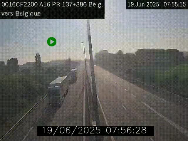 Webcam à la frontière franco-belge au niveau de Bray-Dunes/De-Panne sur l'autoroute A16. Vue orientée vers la Belgique