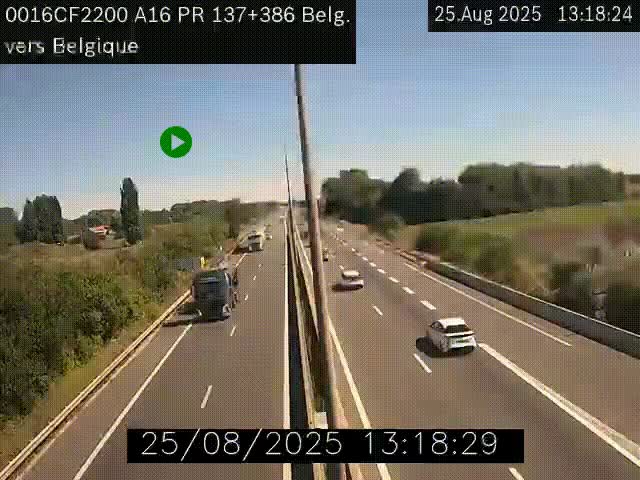 Webcam à la frontière franco-belge au niveau de Bray-Dunes/De-Panne sur l'autoroute A16. Vue orientée vers la Belgique