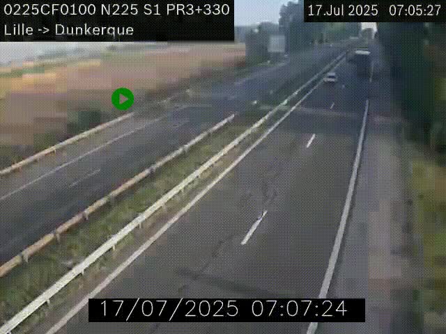 Webcam autoroute A25 (N225) à hauteur de Bergues (Bierne). Vue orientée vers Dunkerque.