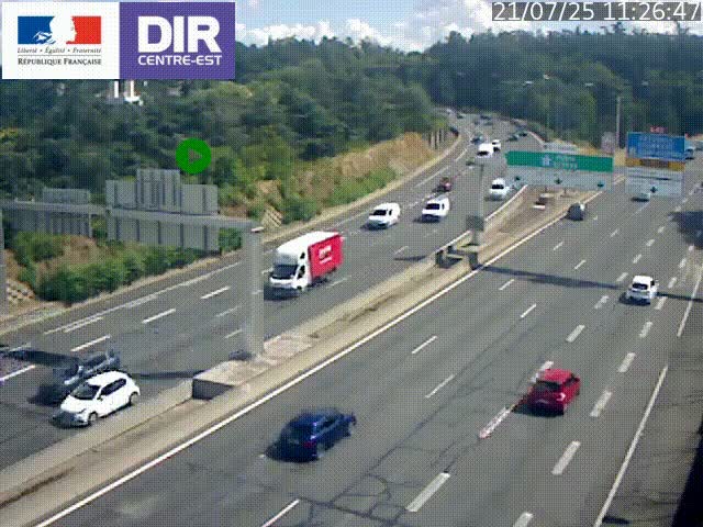 Caméra de circulation routière sur le boulevard périphérique Laurent Bonnevay de Lyon (D383) à hauteur de Bron, avant la jonction avec l'A43. Vue orientée vers l'échangeur