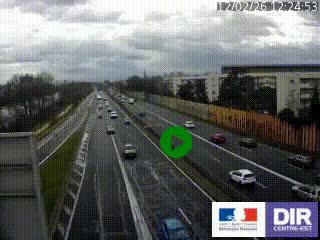 Webcam trafic au bout de l'A42, à la jonction avec le Boulevard Périphérique Nord de Lyon (D383) à Villeurbanne. Vue orientée vers Marseille