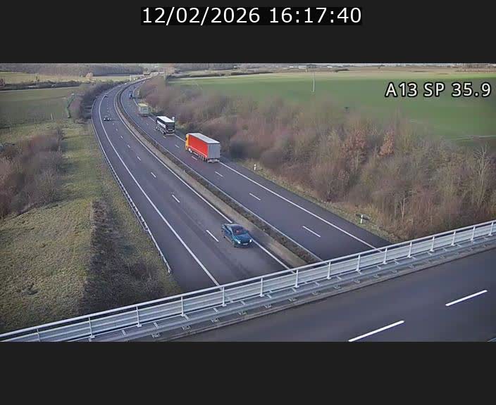 Webcam trafic sur A13 à l'entrée ouest du tunnel Markusbierg à Remerschen. Vue orientée vers Mondorf-les-Bains.