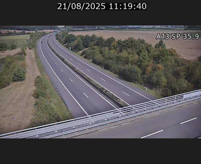 Webcam trafic sur A13 à l'entrée ouest du tunnel Markusbierg à Remerschen. Vue orientée vers Mondorf-les-Bains.