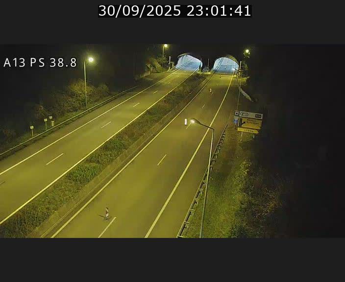 Webcam autoroute A13 à l'entrée ouest du tunnel Markusbierg à Schengen. Vue orientée vers Mondorf-les-Bains
