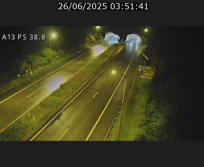 Webcam autoroute A13 à l'entrée ouest du tunnel Markusbierg à Schengen. Vue orientée vers Mondorf-les-Bains