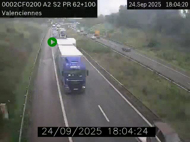 Webcam autoroute A2 à Valenciennes. Vue orientée vers Maubeuge et Mons (Belgique)
