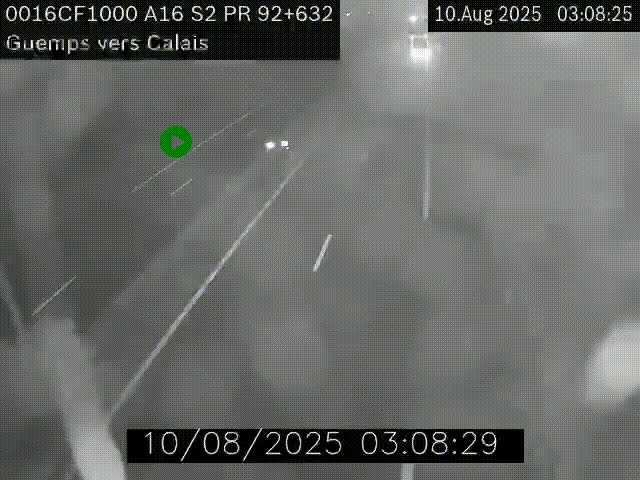 Webcam A16 juste après l'aire de repos d'Offekerque à Guemps. Vue orientée vers Calais
