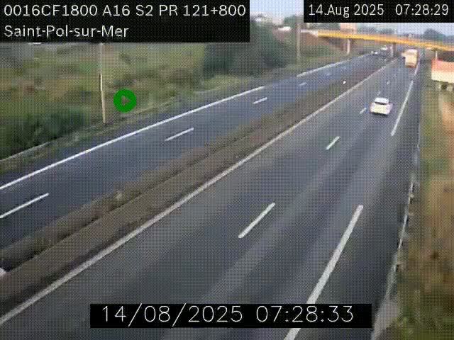 Webcam autoroute A16 à proximité de Dunkerque, à hauteur de la sortie Saint-Pol-sur-Mer. Vue orientée vers Calais