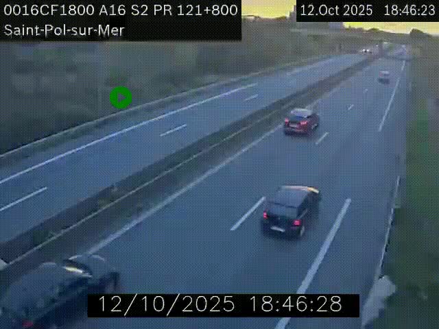Webcam autoroute A16 à proximité de Dunkerque, à hauteur de la sortie Saint-Pol-sur-Mer. Vue orientée vers Calais