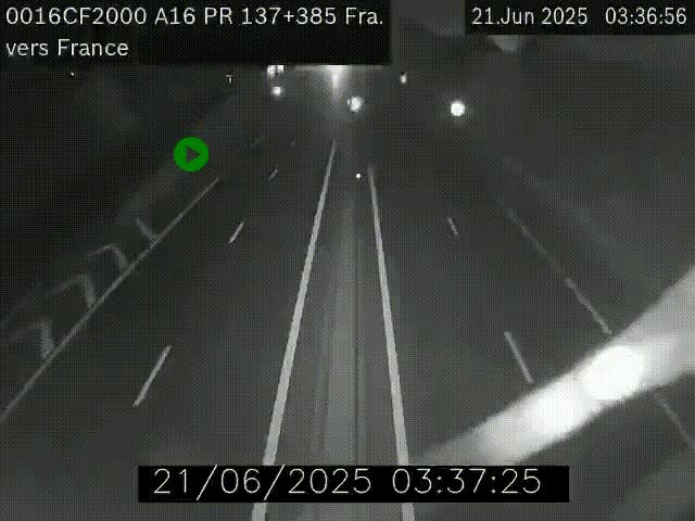Webcam à la frontière franco-belge au niveau de Bray-Dunes/De-Panne sur l'autoroute A16. Vue orientée vers Calais