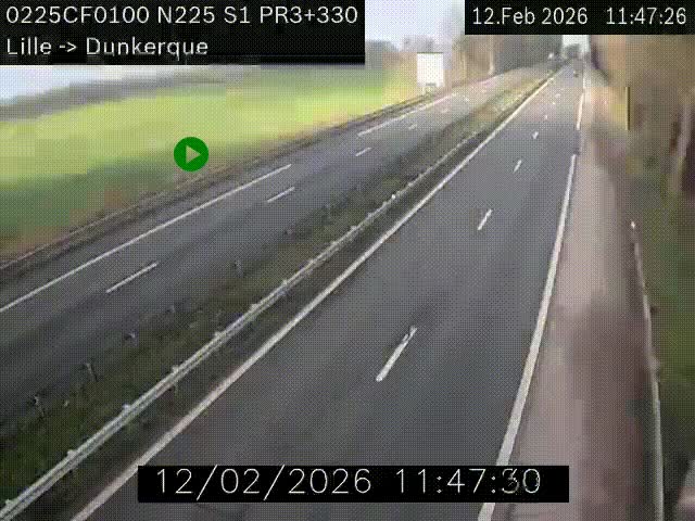 Webcam autoroute A25 (N225) à hauteur de Bergues (Bierne). Vue orientée vers Dunkerque.