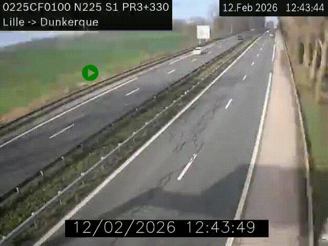 Webcam autoroute A25 (N225) à hauteur de Bergues (Bierne). Vue orientée vers Dunkerque.