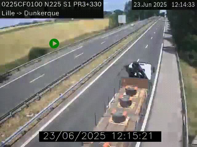 Webcam autoroute A25 (N225) à hauteur de Bergues (Bierne). Vue orientée vers Dunkerque.