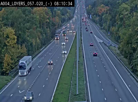 Webcam E411 au niveau du viaduc de Beez à Loyers, entre Champion et Warissoulx. Vue orientée vers Bruxelles