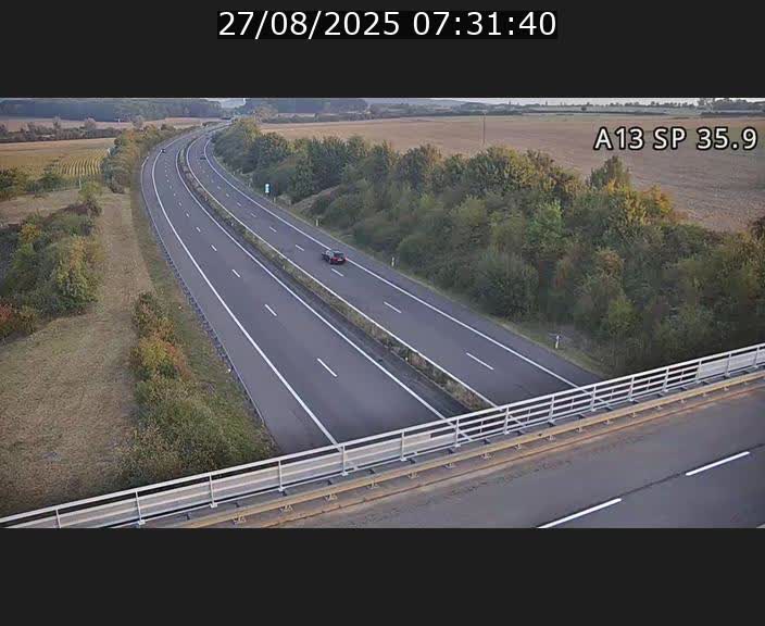 Webcam trafic sur A13 à l'entrée ouest du tunnel Markusbierg à Remerschen. Vue orientée vers Mondorf-les-Bains.
