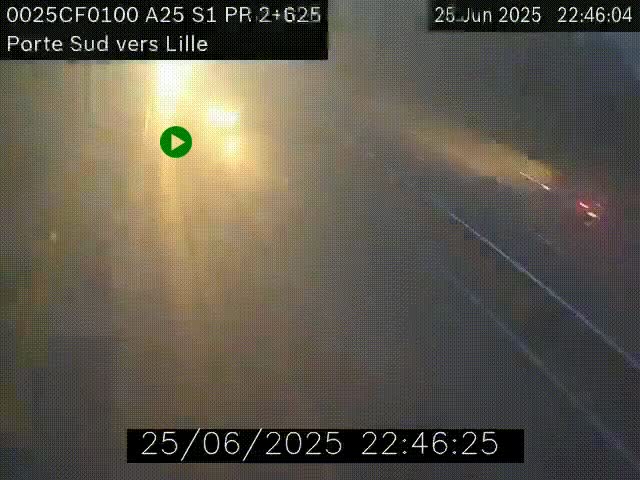 Webcam autoroute A25 sur le périphérique de Lille à hauteur de Lille-Sud et la sortie 3 Faches-Thumesnil. Vue orientée vers Lille-Centre.