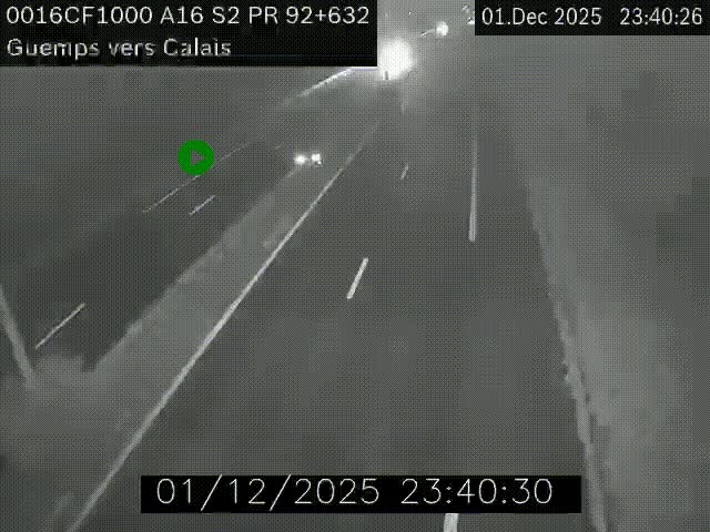 Webcam A16 juste après l'aire de repos d'Offekerque à Guemps. Vue orientée vers Calais