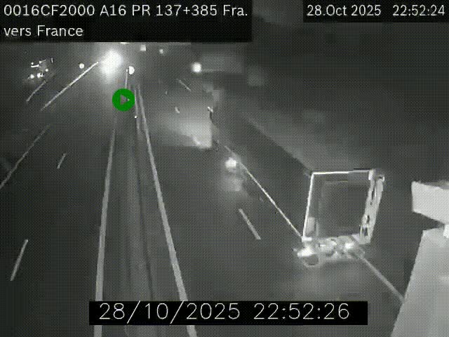 Webcam à la frontière franco-belge au niveau de Bray-Dunes/De-Panne sur l'autoroute A16. Vue orientée vers Calais